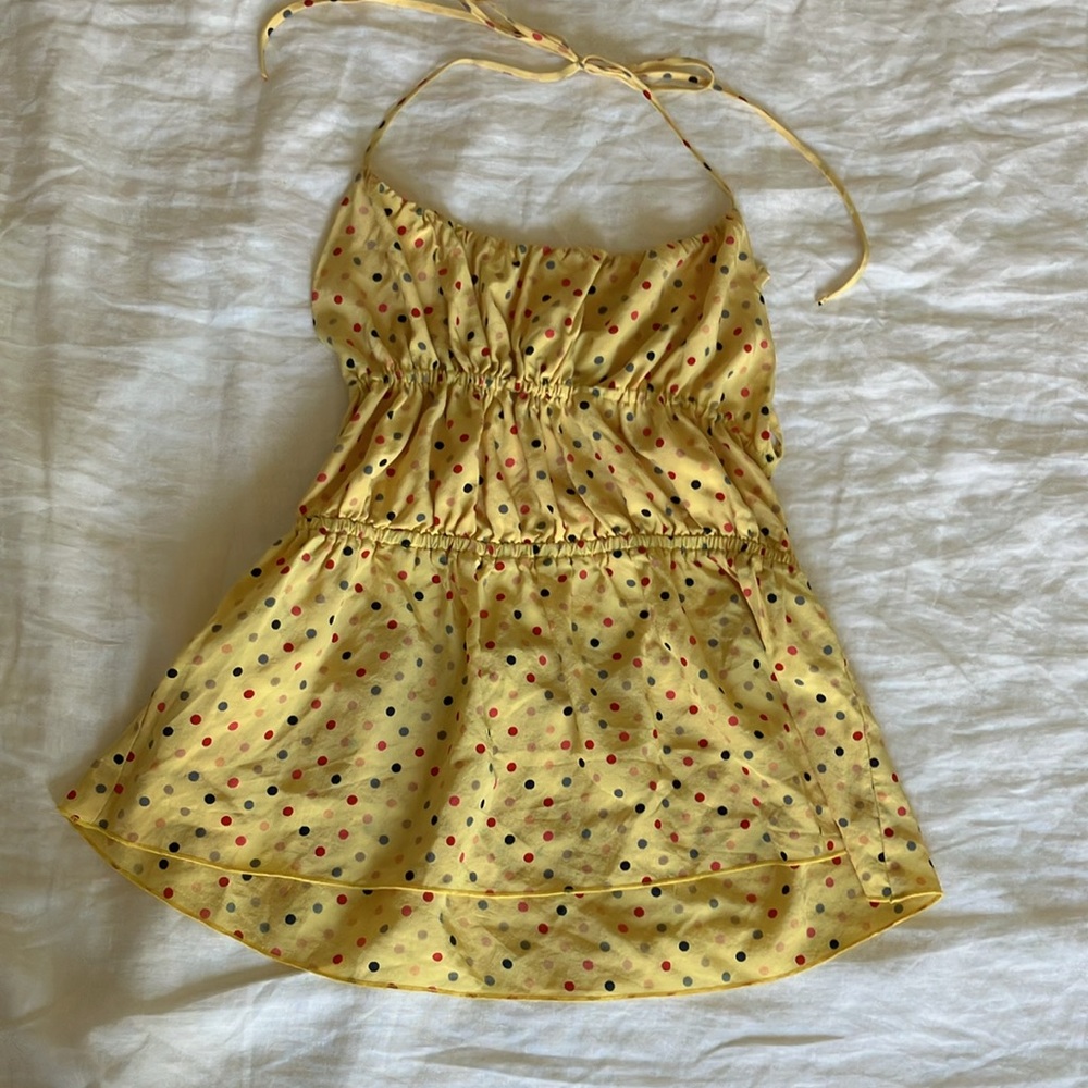 100% silk Yellow Polka Dot Halter Top 90’s charm high end brand